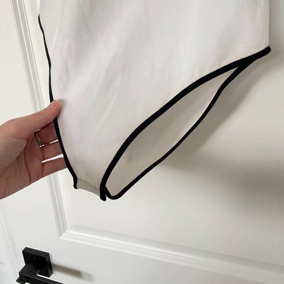 Zara White Asymmetric Bodysuit with Black Trim Detail - Size L - Picture 8 of 9